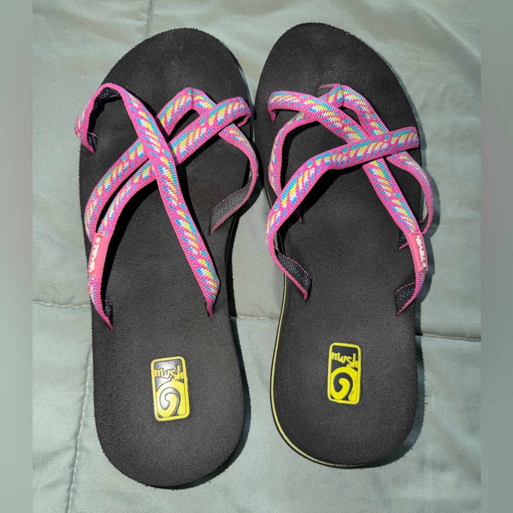 Teva Pink Woven Strap Sandal with Black Footbed